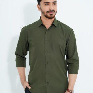 Olive Color — Spandex Glossy Fabrics Shirt